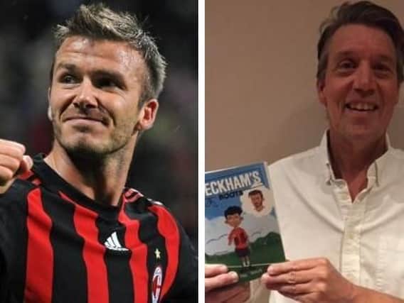 David Beckham, left, and Phil Tusler with his book