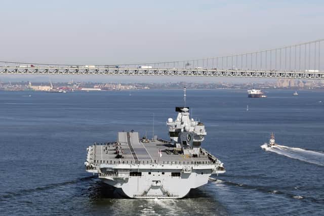 The Royal Navy live-streamed as HMS Queen Elizabeth sailed into view of the Manhattan skyline in October 2018.