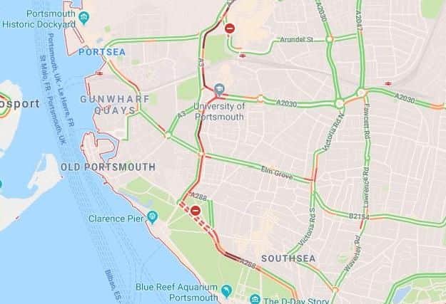 There are delays in Portsmouth as drivers head towards Southsea for the Great South Run
