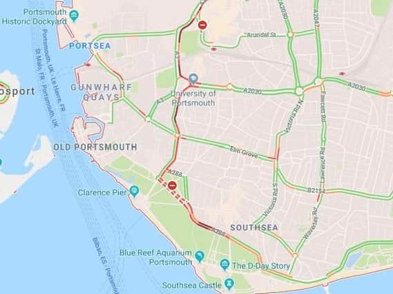 There are delays in Portsmouth as drivers head towards Southsea for the Great South Run