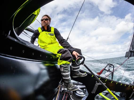 Alex Thomson at the helm of the new Hugo Boss vessel. Picture: Alex Thomson Racing