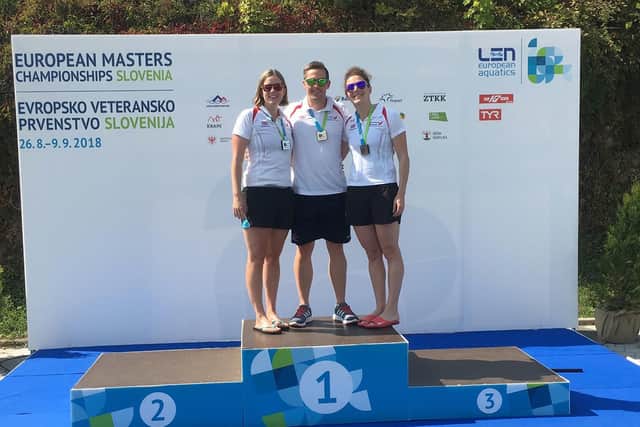 Fareham Nomads swimmers Laura Molyneaux, John Molyneaux, and Nomie Plumridge