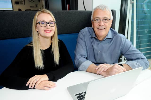 Steve Reeve (56) from Sporting Difference, has set up a LinkedIn campaign called ShareOurSkills.
Pictured is: Giverny Harman (30) from Emari Marketing with Steve Reeve (56).