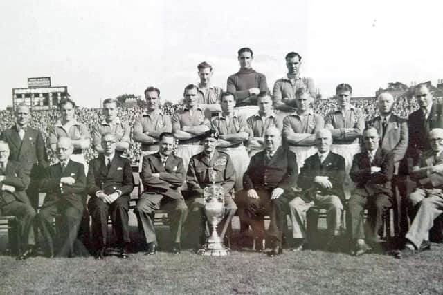 Pompey's' honorary president Lord Montgomery of Alamein with the championship-winning side of 1948-49.