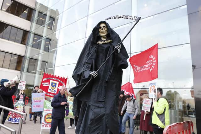 People protesting about Universal Tax credit outside 1000, Lakeside, Portsmouth, last year. Picture : Habibur Rahman