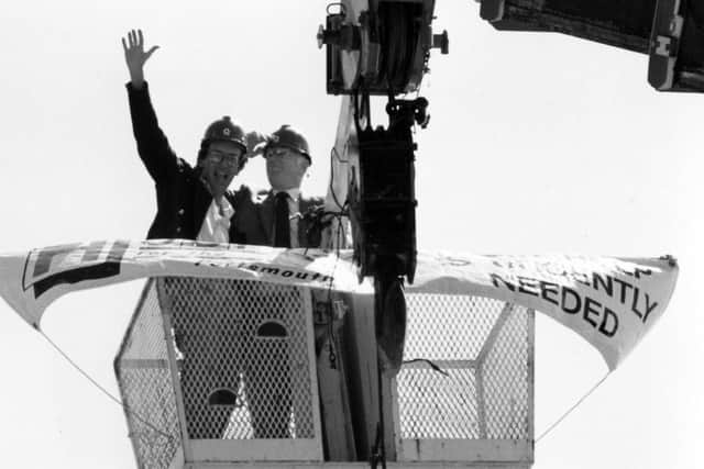 TV presenter Fred Dinenage pictured during construction of the Rowans Hospice in June 1994