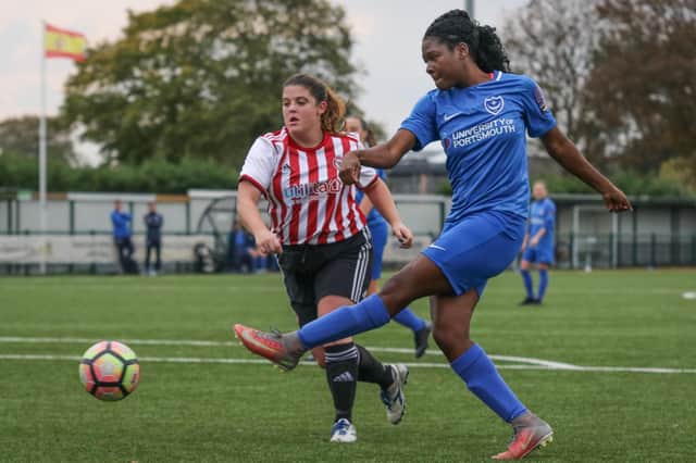 Esther Anu was on the mark for Pompey Women at Brentford. Picture: Jordan Hampton