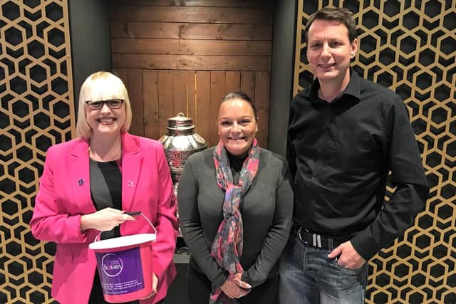 Left to right, Sally Hillyear, Breast Cancer Haven, Sharon Wood, Town or Country, Shaun Farrell, Tillison Consulting