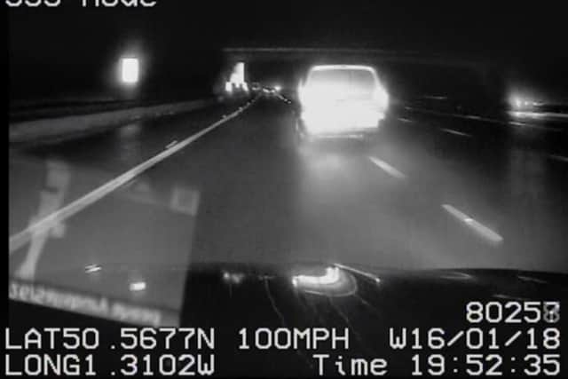 Police dashcam footage showing the police trying to pull Mark Hilden over while he was driving the van.
Picture: Hampshire police/Solent News