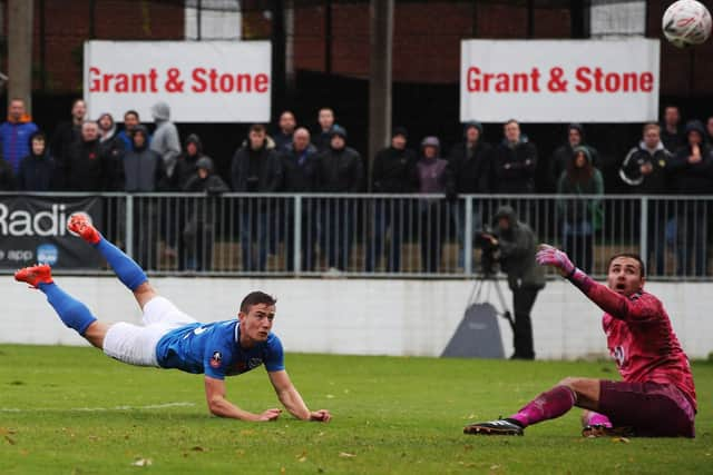 David Wheeler gets his goal against Maidenhead United. Picture: Joe Pepler