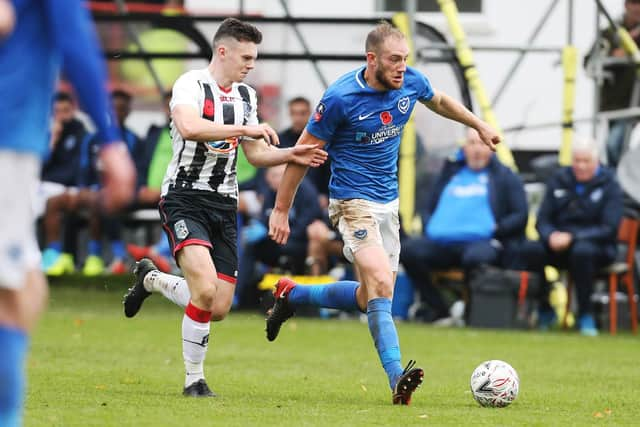 Matt Clarke gets on the ball for Pompey against Maidenhead. Picture: Joe Pepler