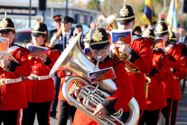 A Remembrance Day parade to mark the 100 years since the end of the First World War saw a march from the Ex Servicemens Club to St Faith's Church in Havant. Picture: Sarah Standing (180823-8178)