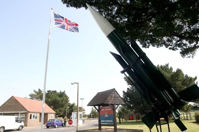 The entrance to Baker Barracks which is the home of 12 and 16 Regiment Royal Artillery.