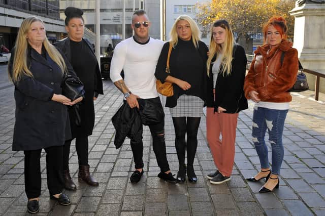 Tommy Cowan's family attended the inquest. Pictured from left to right: Shirley Dumbleton, Bianca Cowan, Kier Hoar, Brook Hoar, Jodie Brain and Claire Moore 
Picture: Malcolm Wells (181114-7636)