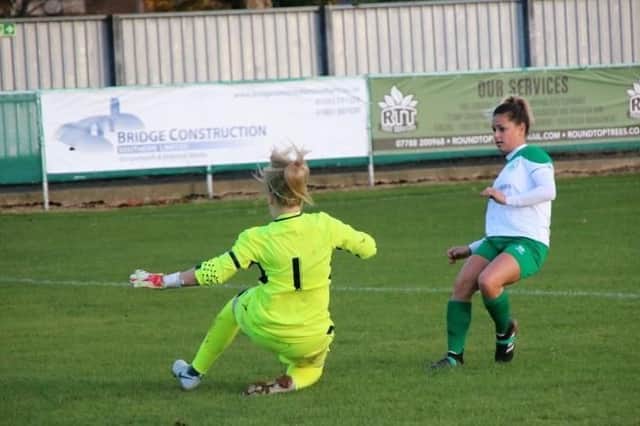 Cherelle Khassal scored three goals for Chichester City to crown her 50th appearance in style. Picture: John Holden