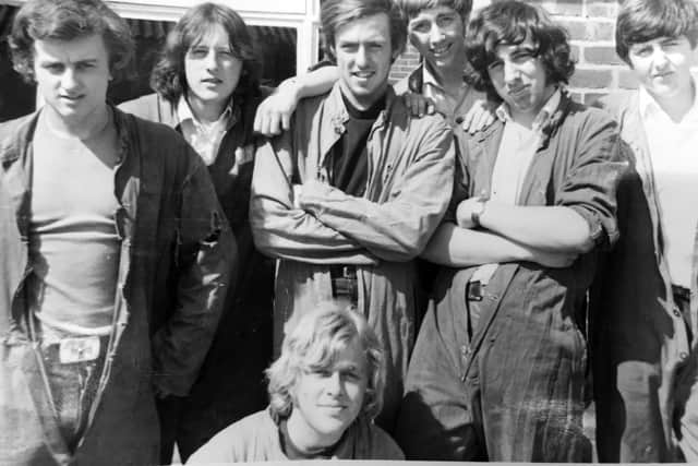 Alan Roblin, at the front, with apprentices in 1970 Picture: Alan Roblin
