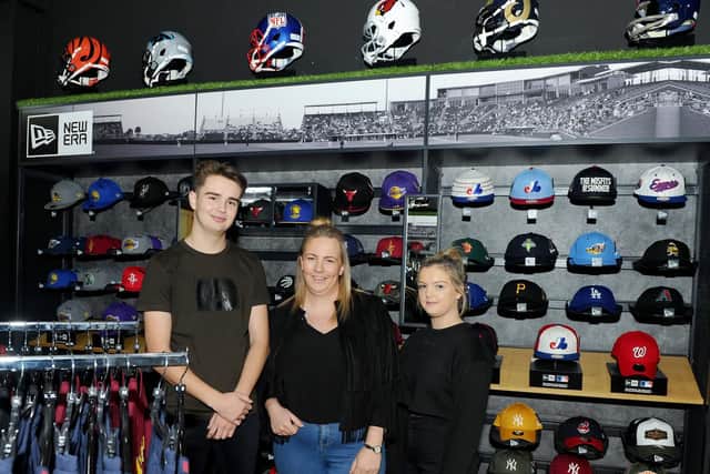 Victory Sports has opened in Cascades Shopping Centre, Portsmouth.
Pictured is: (middle) Vicki Coombs, store manager, with sales assistants Harry Hobbs and Evie Slater.
Picture: Sarah Standing (180803-7656)