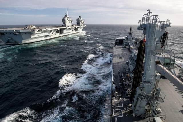 HMS Queen Elizabeth has been joined by two other navy vessels. Picture: HMS Queen Elizabeth/ Royal Navy