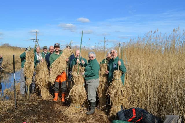 Chris Lycett, centre, from Hampshire and Isle of Wight Wildlife Trust, with volunteers on Farlington Marshes.