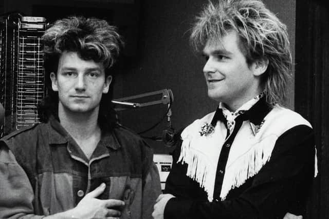 Bono of U2 with Mike Peters of The Alarm in 1983. Picture by: The Alarm Archive