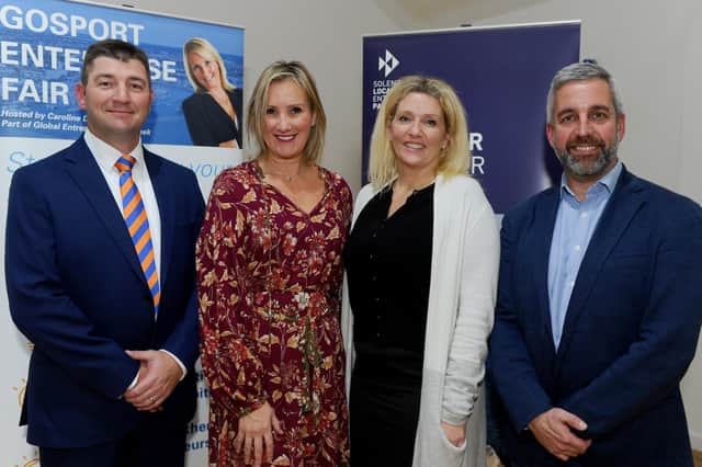 From left, Explorer Coffees MD Neil Hallsworth, MP Caroline Dinenage, Hopscotch Day Nurseries MD Freya Derrick and Marine Advertising Agency MD Mike Shepherd 
Picture: Sarah Standing (180834-1293)