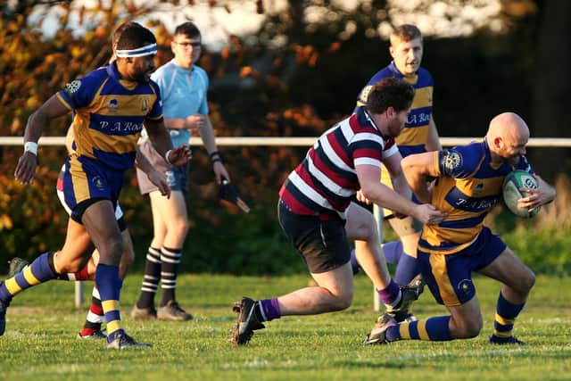 Dane Smallbone scores a try for Gosport & Fareham during the win against London Exiles. Picture: Chris Moorhouse