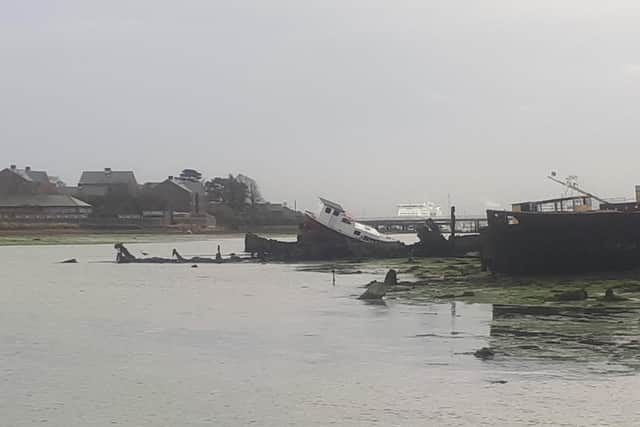 One of the boats that have been dumped in Forton Lake. Picture: John Gillard