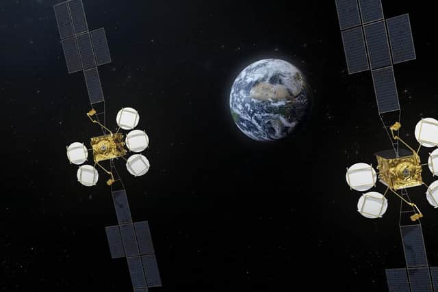 An artist's impression of the two Hotbird satellites workers will help build as part of the deal