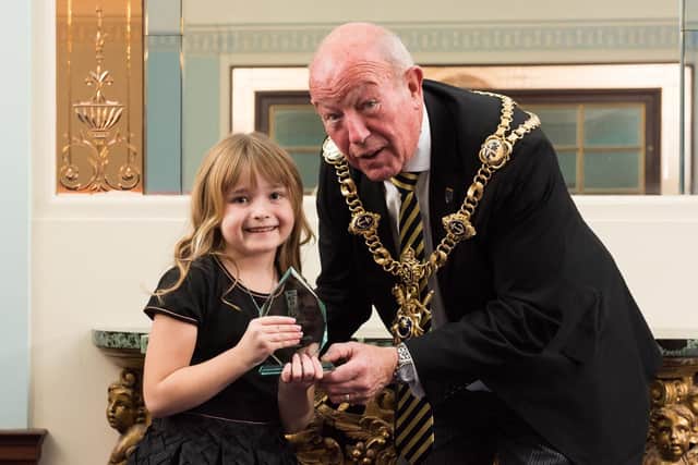 Nevaeh Dunmore-Simkins receives the Spirit of Youth Award from Lord Mayor Cllr Ken Ellcome last year. Picture: Vernon Nash