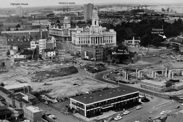 Portsmouth Guildhall area in the early 1970s.