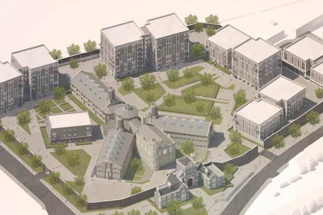 An artist's impression showing an aerial view of the proposed homes development at the site of Kingston Prison
