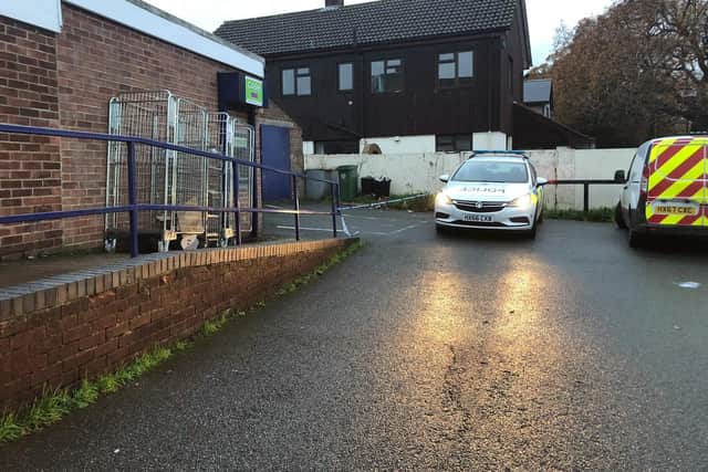 Police at McColl's in Holly Grove and Kiln Road, Fareham today Picture: Millie Salkeld