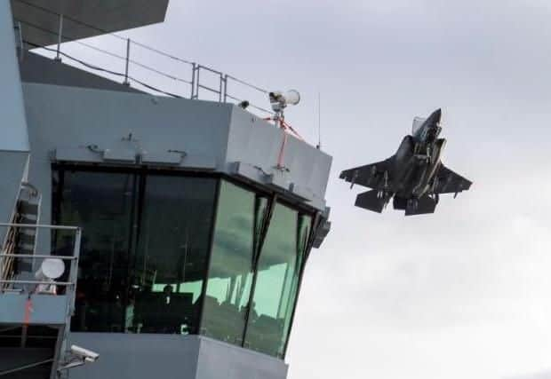 F-35 jet during the flight tests on HMS Queen Elizabeth in US. Picture: HMS Queen Elizabeth