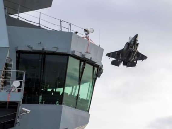 F-35 jet during the flight tests on HMS Queen Elizabeth in US. Picture: HMS Queen Elizabeth