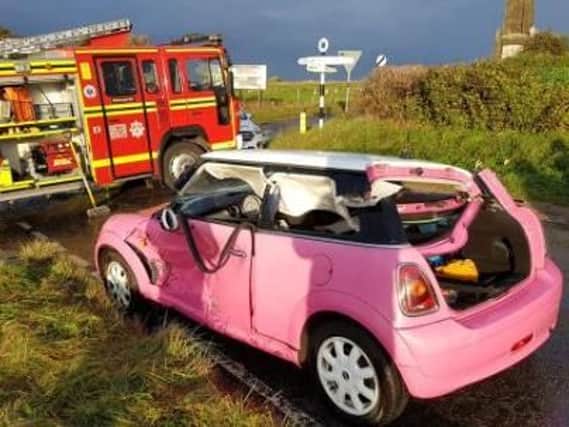 Pink Mini involved in the crash in Portchester. Picture: Portchester Fire Station