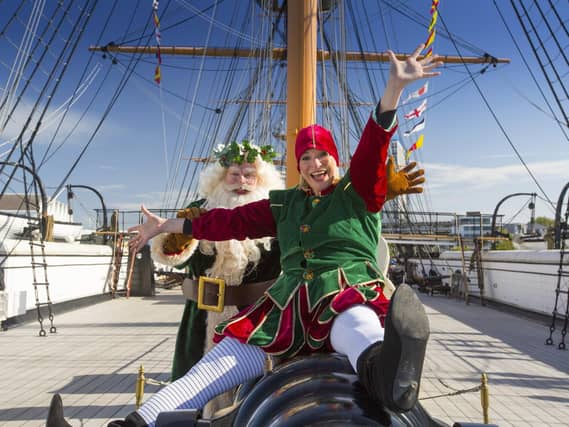 Father Christmas and Miss Chief having fun on board HMS Warrior 1860 at Portsmouth Historic Dockyard's Festival of Christmas. Picture: Chris Stephens.