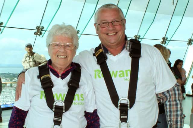 Myra Johnson with her son Trevor before their abseil at the Spinnaker Tower