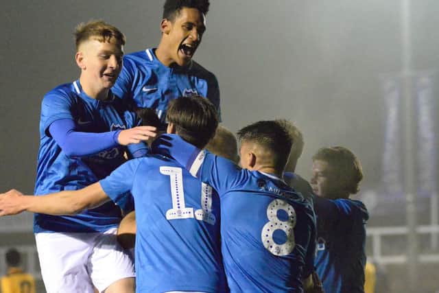 Pompey Academy celebrate at Cray Wanderers. Picture: Colin Farmery