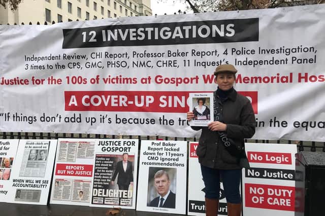 Bridget Reeves outside Parliament for the protest on Saturday. Picture: @bee_devine on Twitter