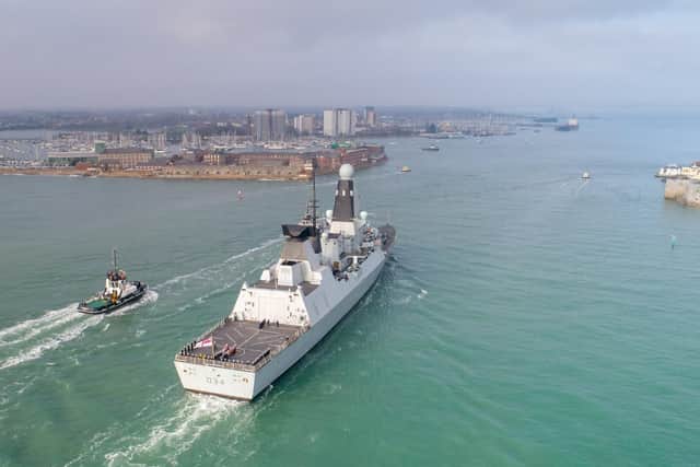 The Type 45 Destroyer, HMS Diamond, returns home to HMNB Portsmouth for Christmas. Picture: Shaun Roster