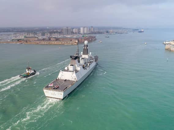 The Type 45 Destroyer, HMS Diamond, returns home to HMNB Portsmouth for Christmas. Picture: Shaun Roster