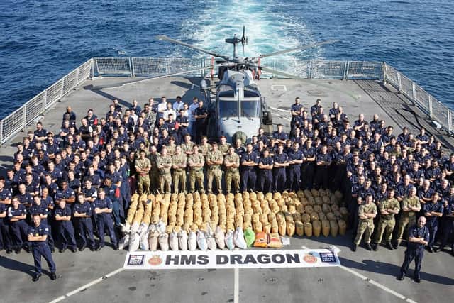 Royal Navy warship HMS Dragon has seized three tonnes of hashish in the Gulf