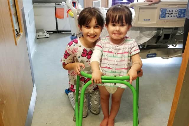 Nancy Yetman from Havant (right) and her sister Saffron Yetman, at Great Ormond Street Hospital