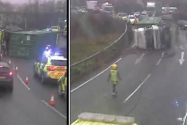 Overturned lorry on A34 this morning. Picture: @ROMANSE/ Twitter