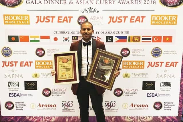 Faz Ahmed, manager of The Akash, at the Asian Curry Awards in London. Picture: Supplied