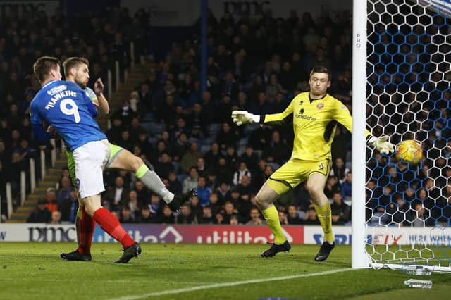 Oli Hawkins got the opening goal to put Pompey in command. Picture: Joe Pepler