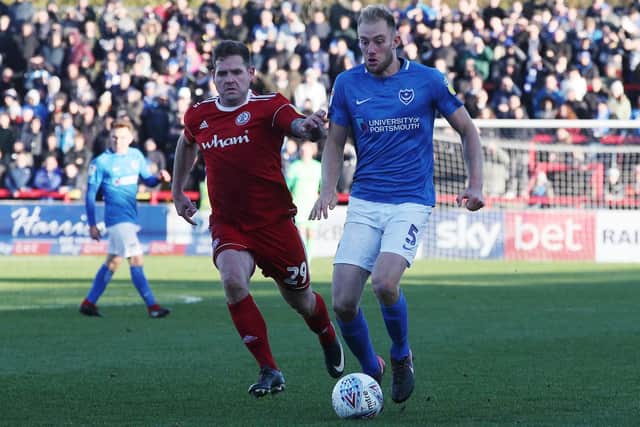 Matt Clarke goes on a charge forward against Accrington. Picture: Joe Pepler