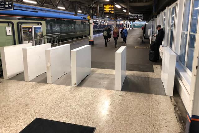 A barrier installed at Portsmouth Harbour train station