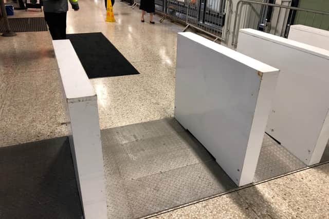 A barrier installed at Portsmouth Harbour train station