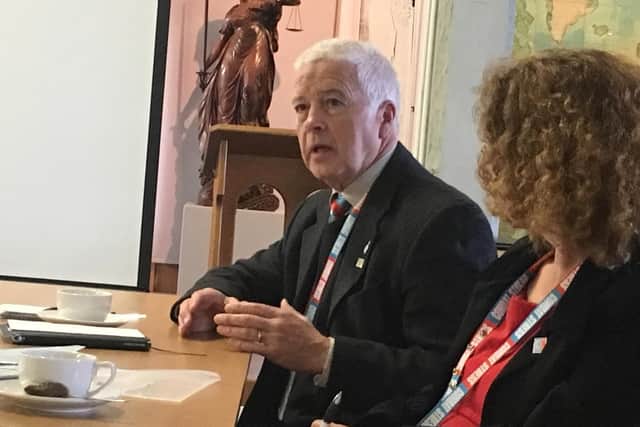 Peter Butterworth of Combat Stress addresses the meeting.